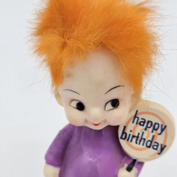 Vintage 1970 It's The Berries Happy Birthday Figurine. Purple Dress/Orange Hair. - Picture 2 of 8